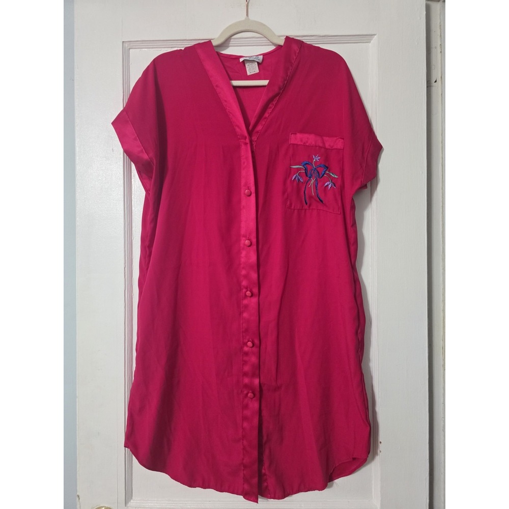 Vintage Natalie Creations Sleep Shirt Gown Button Down Pink Women's Medium